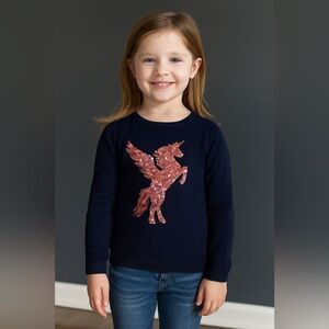 The Children's Place Navy Sweater with Pink Sequin Unicorn